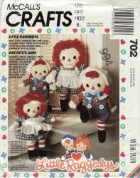 5418 702 MCCALLS 12'' & 16'' LITTLE RAGGEDY DOLLS, CLOTHES 91 PATTERN UNCUT